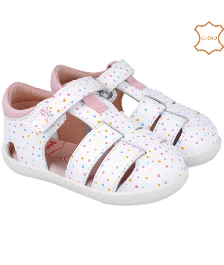 GARVALIN - SANDALIA BLANCA PUNTOS COLORES
