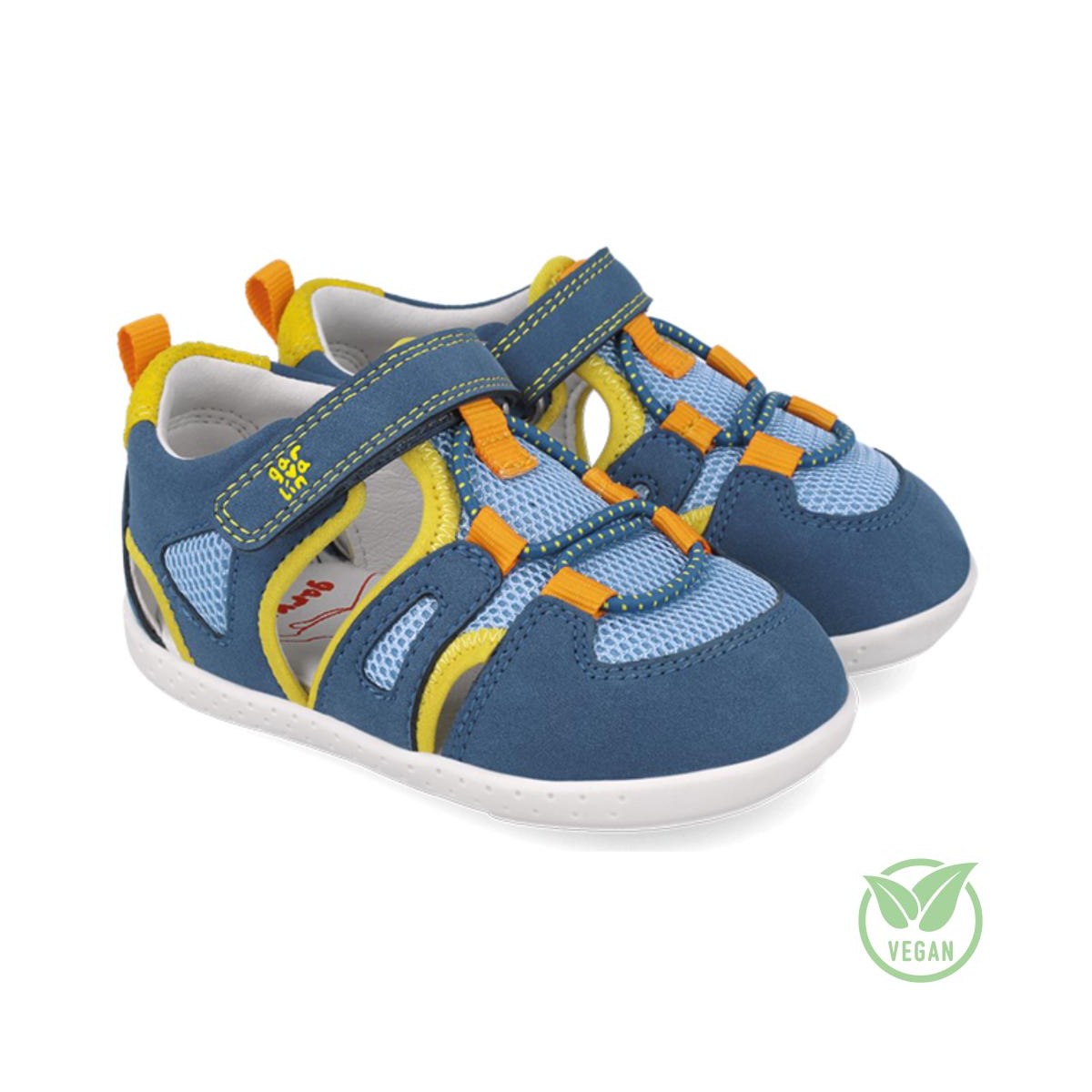 GARVALIN - SANDALIA REJILLA AZUL Y AMARILLO