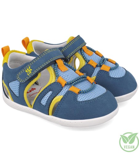 GARVALIN - SANDALIA REJILLA AZUL Y AMARILLO